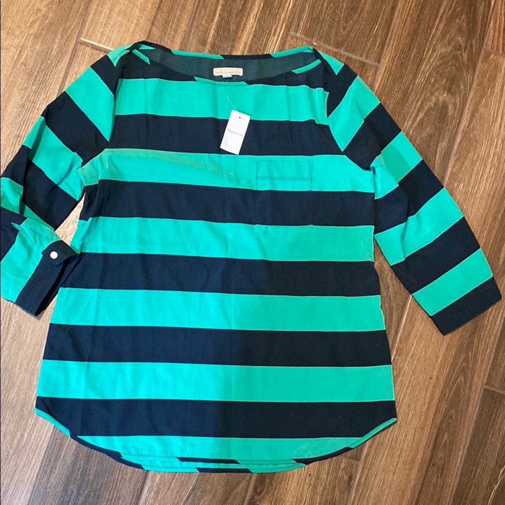 GAP Maternity Teal and Navy Striped Top
